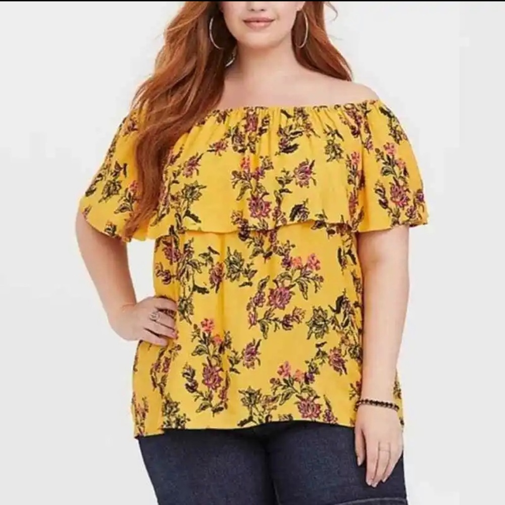 Torrid Yellow Off Shoulder Flounce Top - 00/L